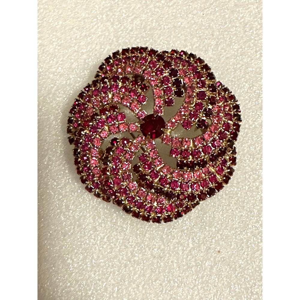 Pink‎ & Red Rhinestone Pinwheel Flower Pin - Picture 2 of 4